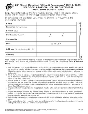 23° Mezza Maratona Self-Declaration and Health Check Form
