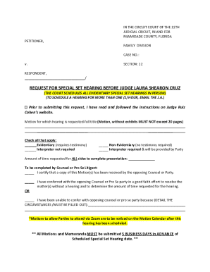 Request for Special Set Hearing