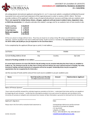 Undergraduate Confidential Financial Guarantee Form