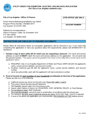 Utility User's Tax Exemption / Electric Lifeline Rate Application