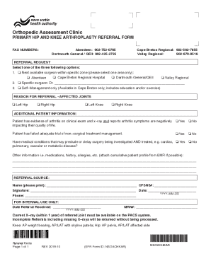 Primary Hip and Knee Arthroplasty Referral Form
