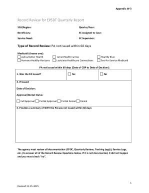 Appendix W-3 Medicaid EPSDT Quarterly Record Review