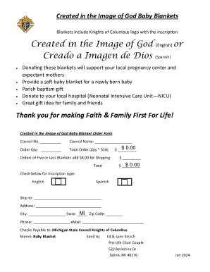 Created in the Image of God Baby Blanket Order Form