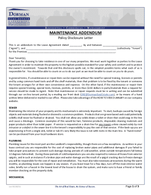 Maintenance Addendum to Lease Agreement