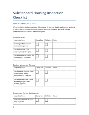 California Substandard Housing Inspection Checklist
