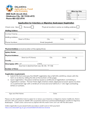 Oklahoma Beekeeper Registration Form