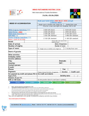 Brno Patchwork Meeting 2026 Accommodation Order Form