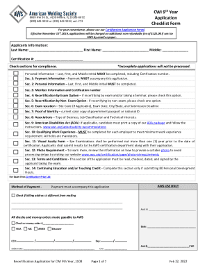 CWI 9th Year Recertification Application
