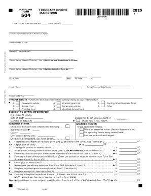 Maryland Fiduciary Income Tax Return Form 504