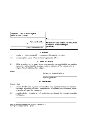 Motion and Declaration for Waiver of Civil Fees and Surcharges