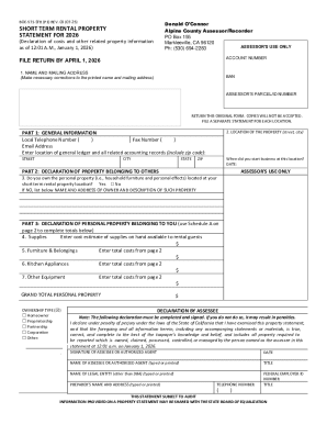 California Short Term Rental Property Statement