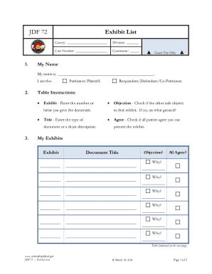 Colorado Court Exhibit List Form
