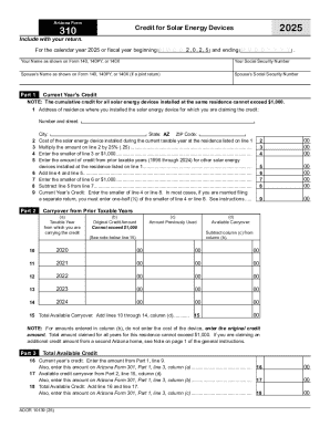 Arizona Form 310 Credit for Solar Energy Devices 2025