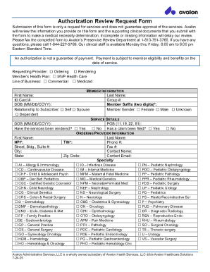 Avalon Authorization Review Request Form