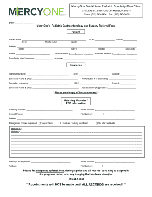 MercyOne Pediatric Gastroenterology Referral Form