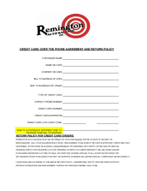 Credit Card Over the Phone Agreement and Return Policy