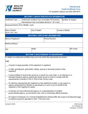 California Death Certificate Application