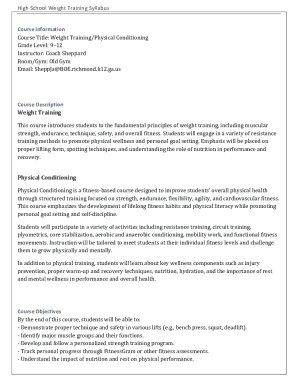 High School Weight Training Syllabus