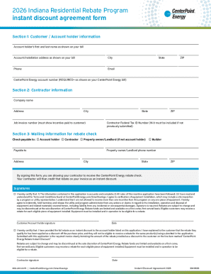 2026 Indiana Residential Rebate Program Agreement Form