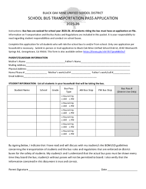 Black Oak Mine Unified School District Bus Transportation Pass Application