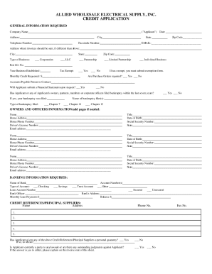 Allied Wholesale Electrical Supply Credit Application