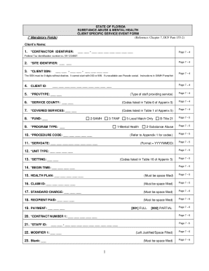 Florida Substance Abuse Mental Health Service Event Form