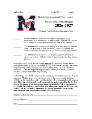 Madisonville CISD Student Drug Testing Consent Form