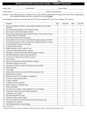 NICHQ Vanderbilt Assessment Scale - Parent Informant