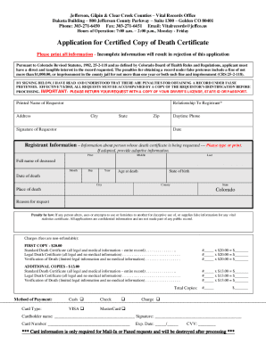 Colorado Death Certificate Application