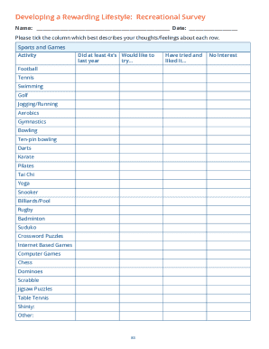 Recreational Survey Form