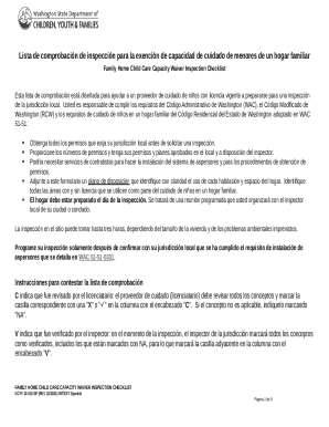Family Home Child Care Capacity Waiver Inspection Checklist