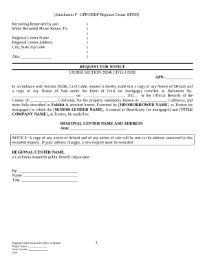 California Regional Center Request for Notice of Default