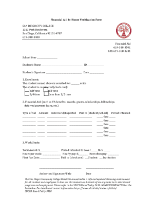 Financial Aid In-House Verification Form