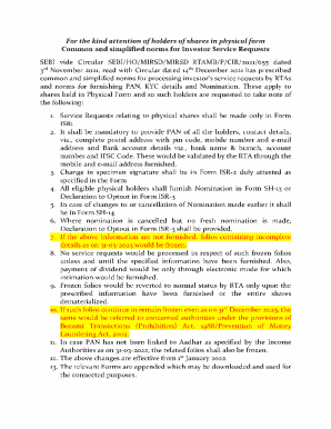 SEBI Form ISR-1 for Physical Shareholders
