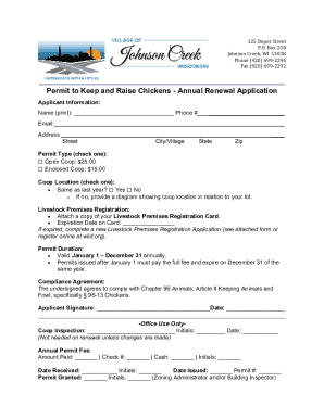 Wisconsin Chicken Keeping Permit Annual Renewal Application