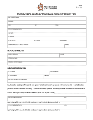 Student Athlete Medical Information and Emergency Consent Form