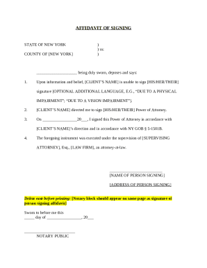 Affidavit of Signing