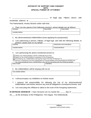 Affidavit of Support and Consent with Special Power of Attorney