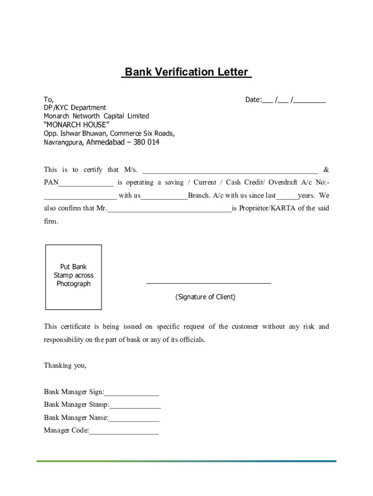 Bank Verification Letter Preview on Page 1