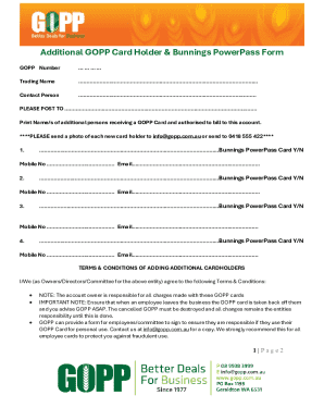 Additional GOPP Card Holder & Bunnings PowerPass Form