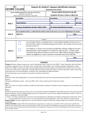 Request for Student’s Taxpayer Identification Number (Substitute Form W-9S)