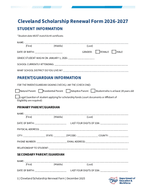 Cleveland Scholarship Renewal Form 2026-2027