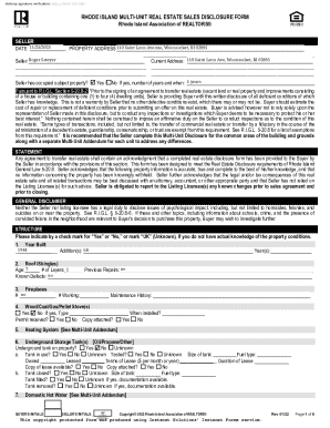 Rhode Island Multi-Unit Real Estate Sales Disclosure Form