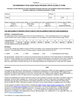 The Emergency Food Assistance Program (TEFAP) Eligibility Form