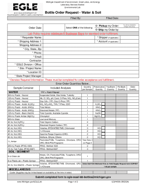 Michigan Water & Soil Bottle Order Request