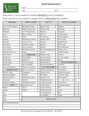 Health Questionnaire Form