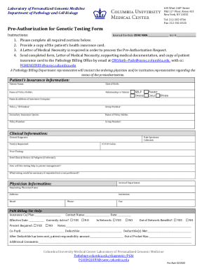 Pre-Authorization for Genetic Testing Form