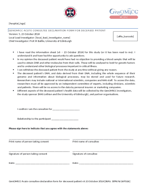 GenOMICC Acute Consultee Declaration Form for Deceased Patient
