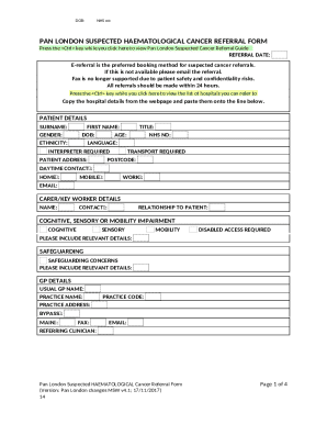 Pan London Suspected Haematological Cancer Referral Form