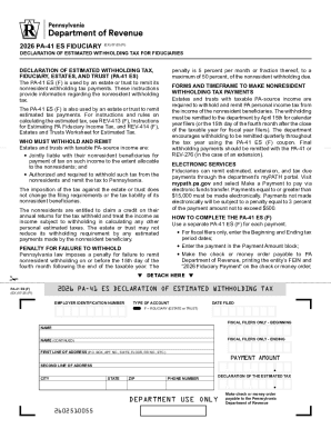PA-41 ES Fiduciary Estimated Withholding Tax Form